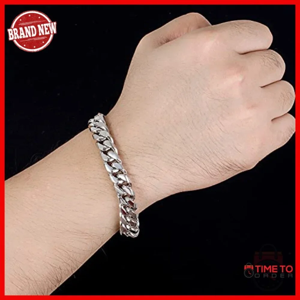 Men's 925 Sterling Silver Cuban Link Bracelet 12MM 9